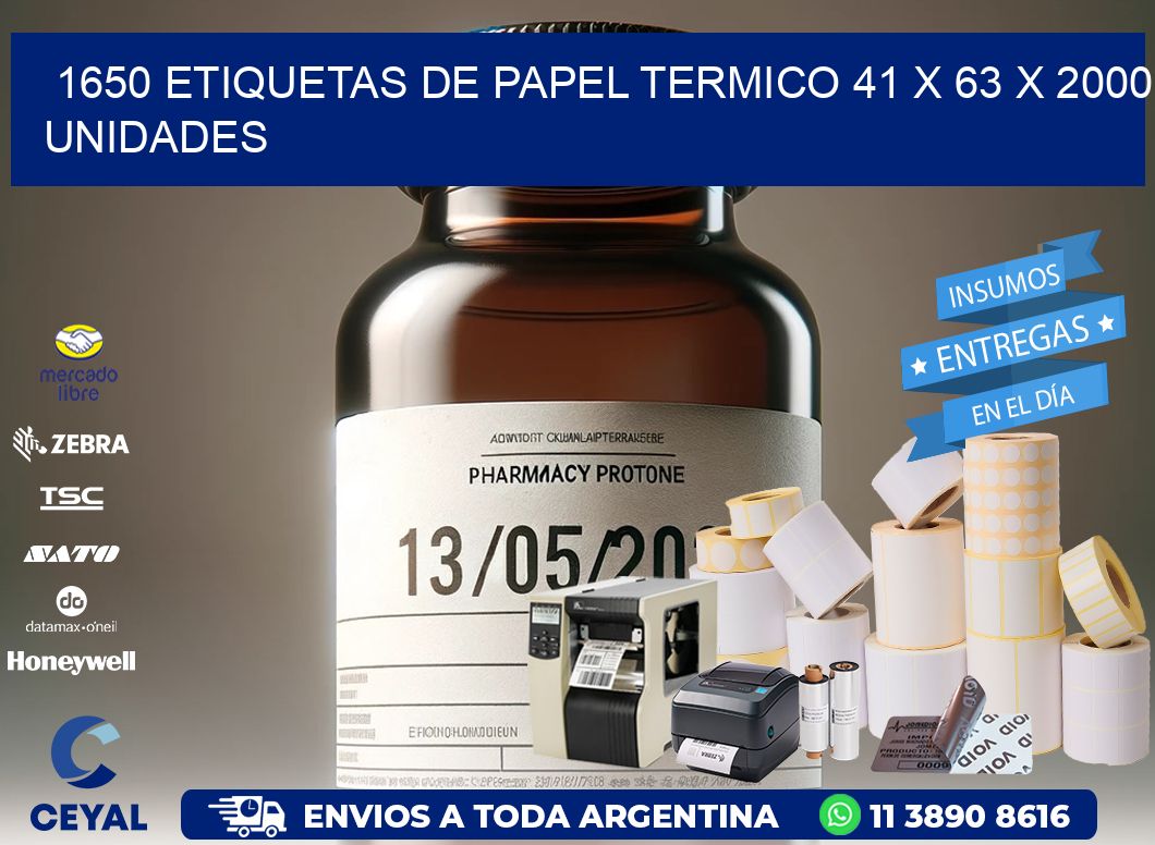 1650 ETIQUETAS DE PAPEL TERMICO 41 x 63 X 2000 UNIDADES