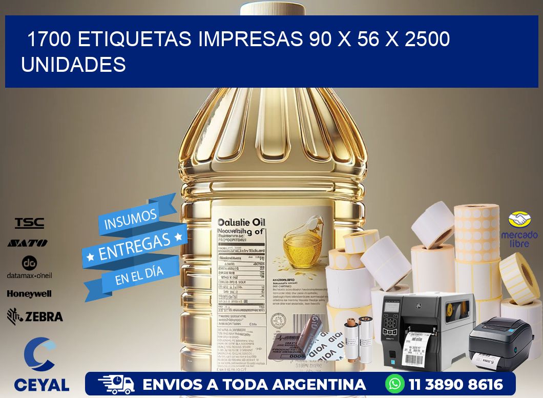 1700 ETIQUETAS IMPRESAS 90 x 56 X 2500 UNIDADES