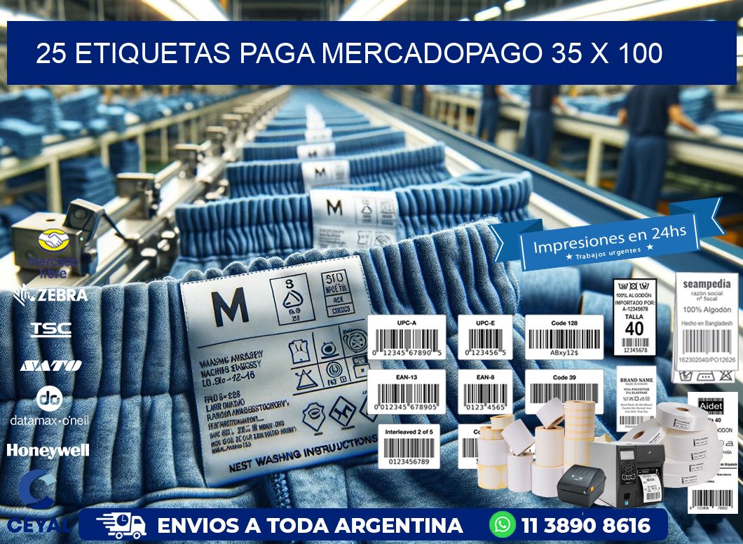 25 ETIQUETAS PAGA MERCADOPAGO 35 x 100