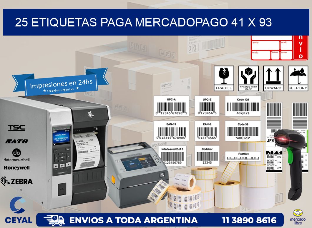 25 ETIQUETAS PAGA MERCADOPAGO 41 x 93