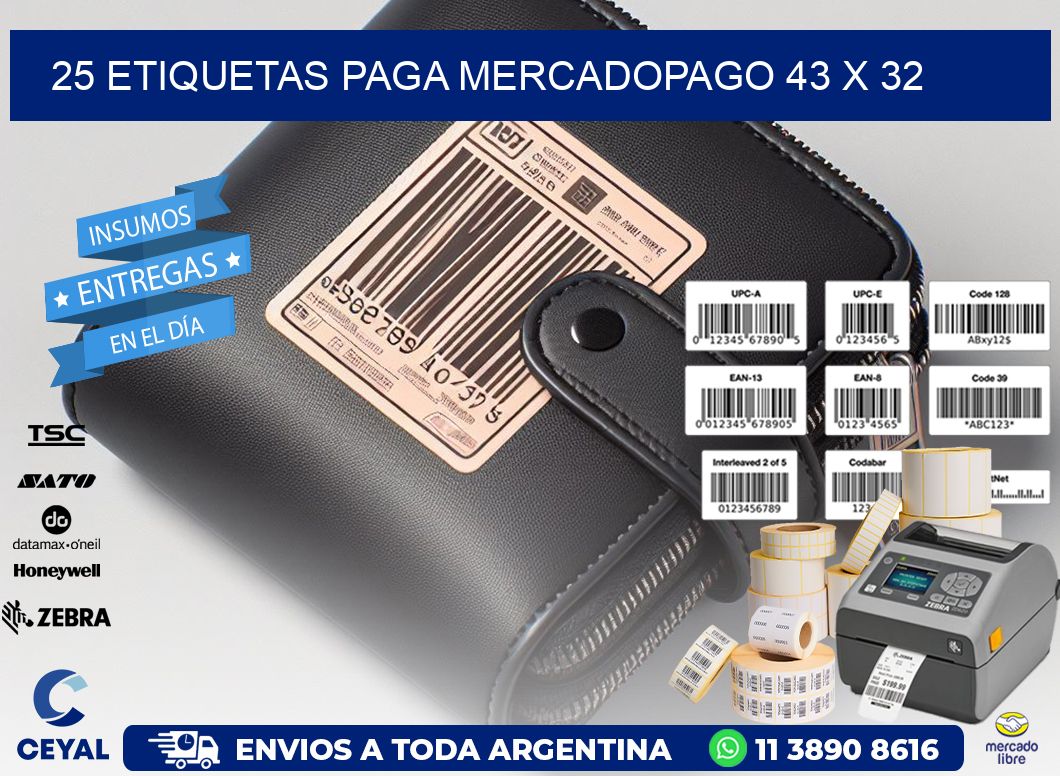 25 ETIQUETAS PAGA MERCADOPAGO 43 x 32