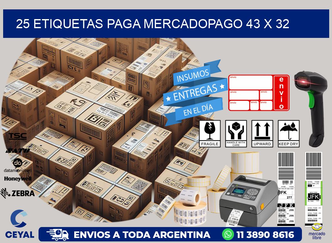 25 ETIQUETAS PAGA MERCADOPAGO 43 x 32