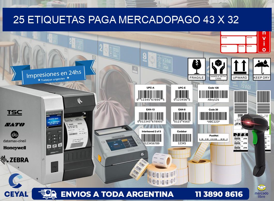 25 ETIQUETAS PAGA MERCADOPAGO 43 x 32