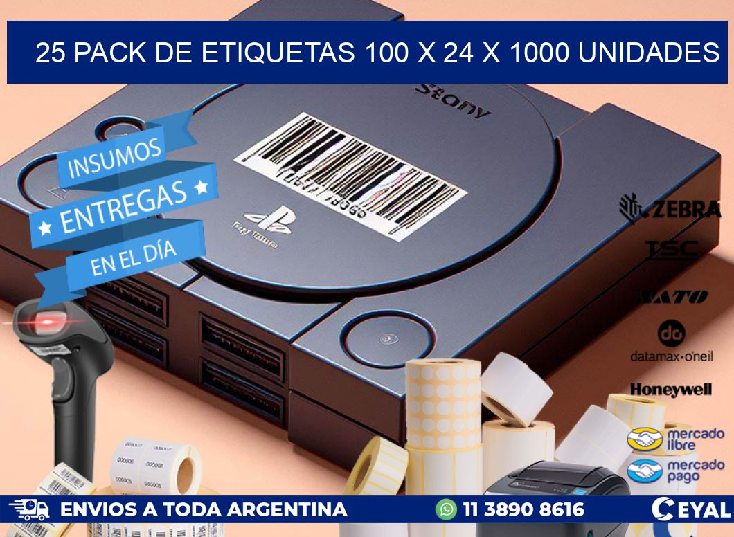 25 PACK DE ETIQUETAS 100 x 24 X 1000 UNIDADES