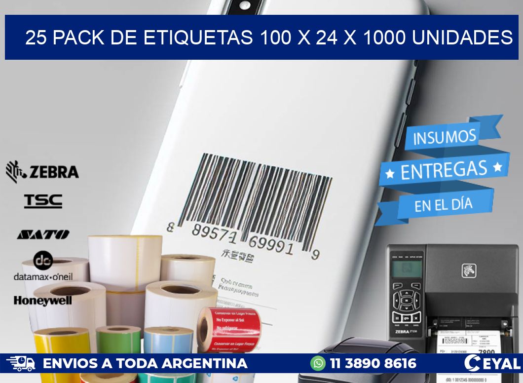 25 PACK DE ETIQUETAS 100 x 24 X 1000 UNIDADES