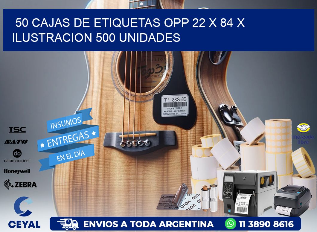 50 CAJAS DE ETIQUETAS OPP 22 x 84 X ILUSTRACION 500 UNIDADES