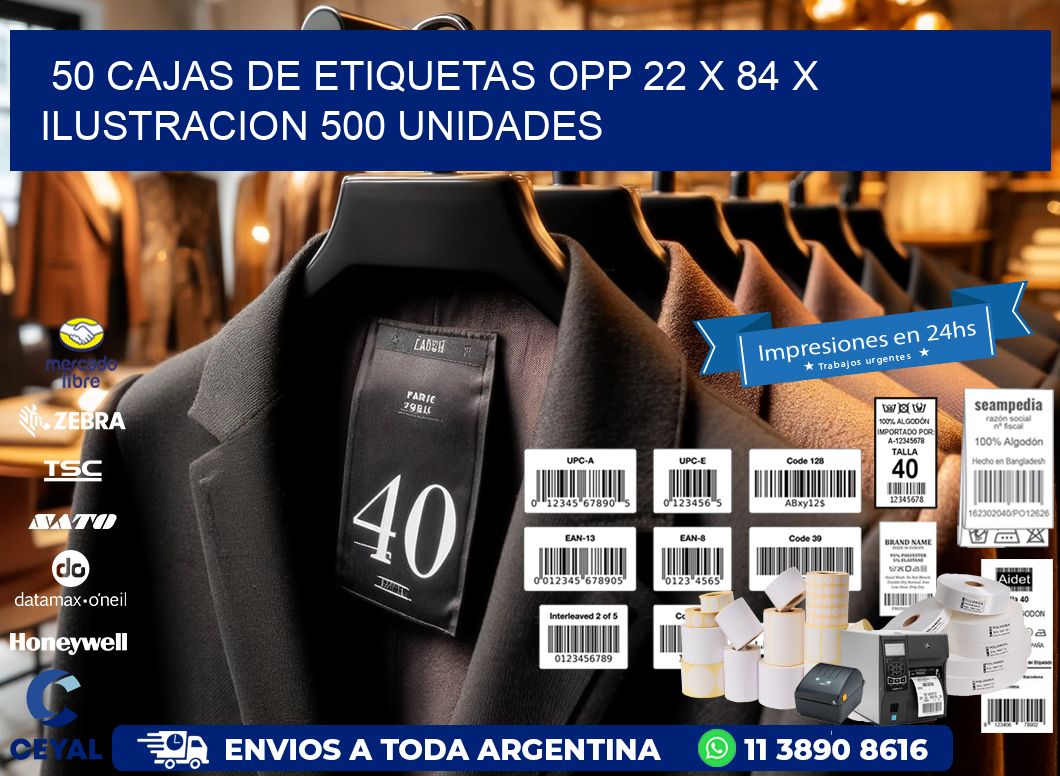 50 CAJAS DE ETIQUETAS OPP 22 x 84 X ILUSTRACION 500 UNIDADES