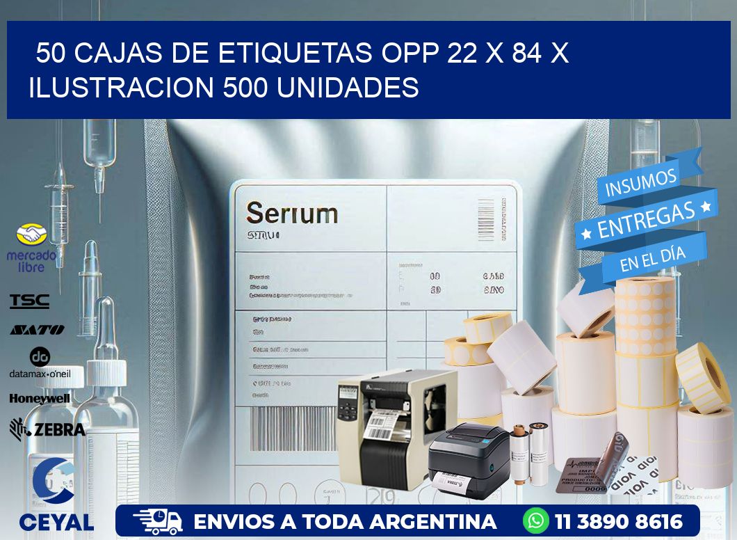 50 CAJAS DE ETIQUETAS OPP 22 x 84 X ILUSTRACION 500 UNIDADES