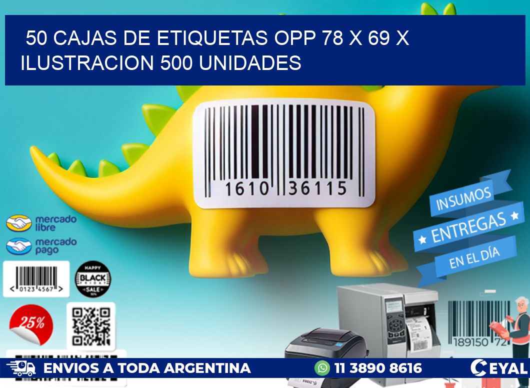 50 CAJAS DE ETIQUETAS OPP 78 x 69 X ILUSTRACION 500 UNIDADES