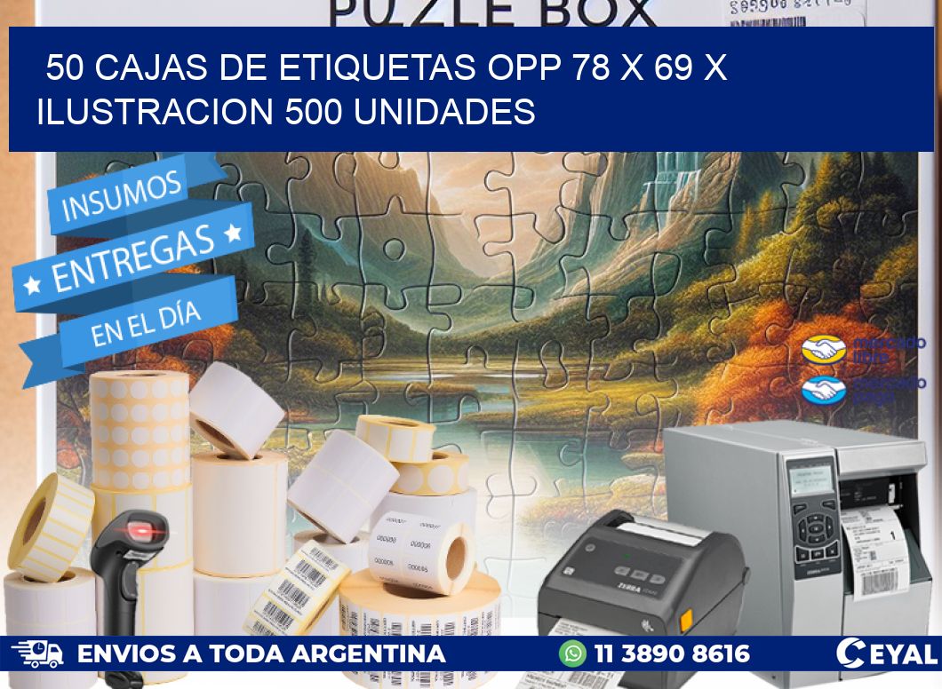 50 CAJAS DE ETIQUETAS OPP 78 x 69 X ILUSTRACION 500 UNIDADES