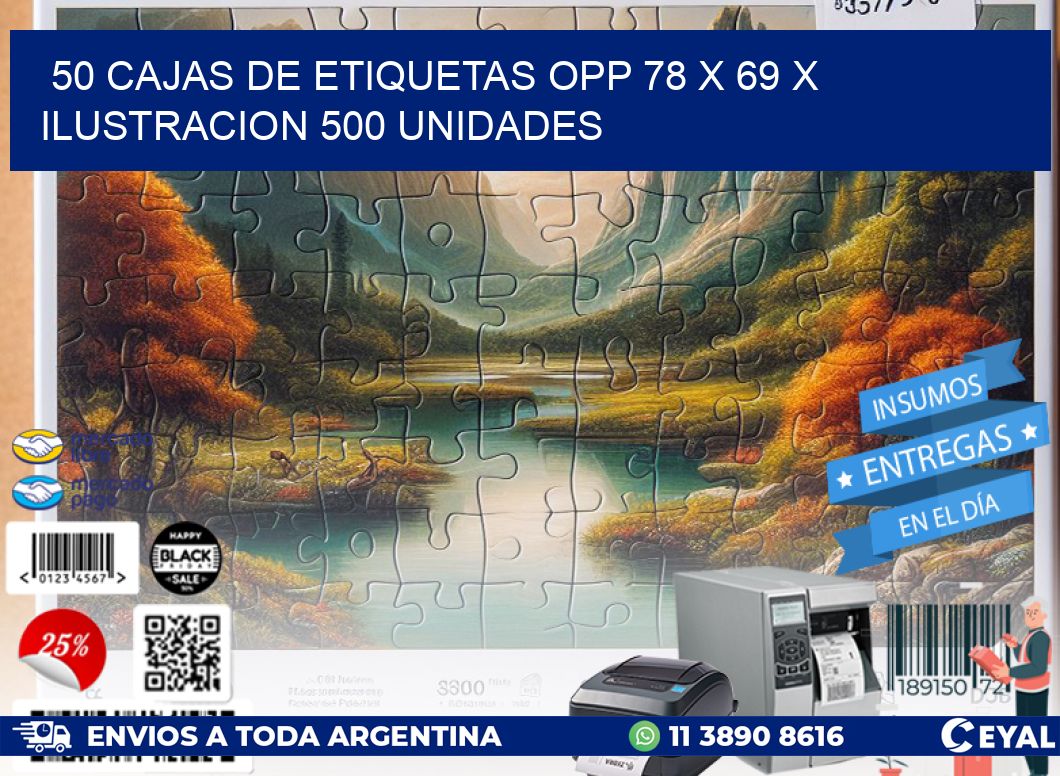 50 CAJAS DE ETIQUETAS OPP 78 x 69 X ILUSTRACION 500 UNIDADES