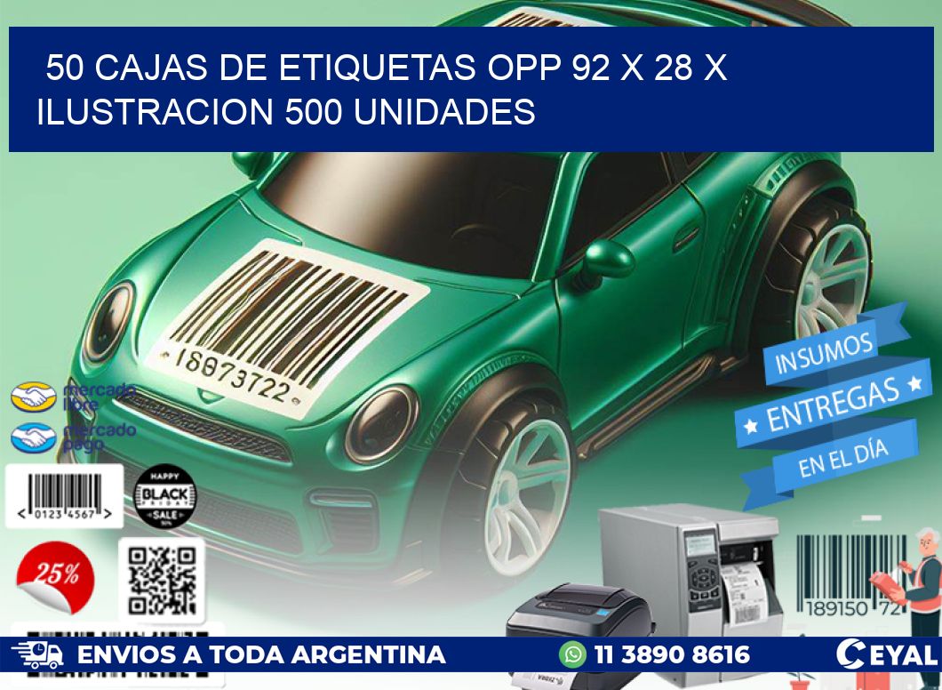 50 CAJAS DE ETIQUETAS OPP 92 x 28 X ILUSTRACION 500 UNIDADES