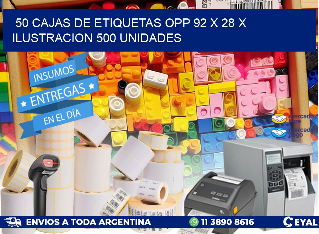 50 CAJAS DE ETIQUETAS OPP 92 x 28 X ILUSTRACION 500 UNIDADES