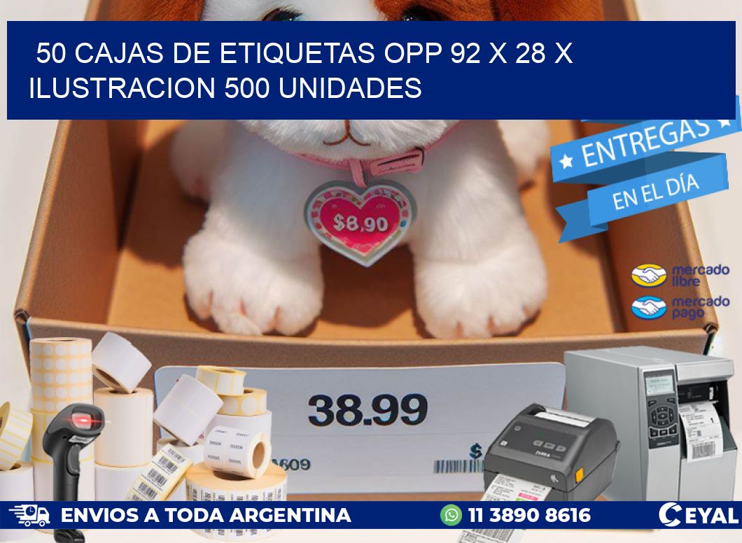 50 CAJAS DE ETIQUETAS OPP 92 x 28 X ILUSTRACION 500 UNIDADES