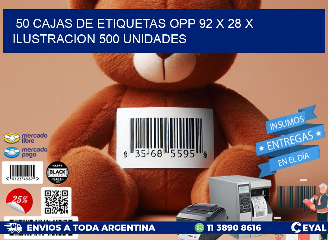 50 CAJAS DE ETIQUETAS OPP 92 x 28 X ILUSTRACION 500 UNIDADES