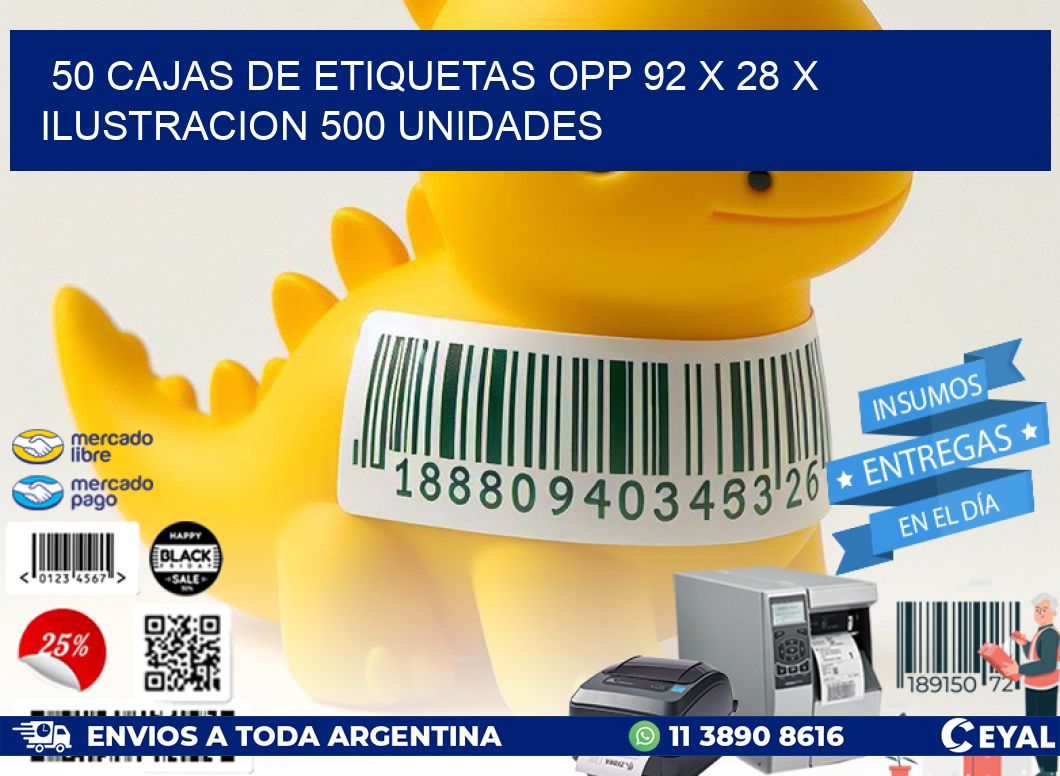 50 CAJAS DE ETIQUETAS OPP 92 x 28 X ILUSTRACION 500 UNIDADES