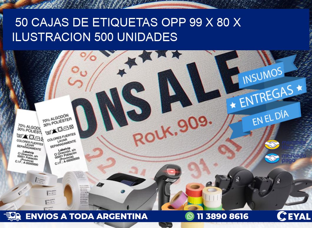 50 CAJAS DE ETIQUETAS OPP 99 x 80 X ILUSTRACION 500 UNIDADES