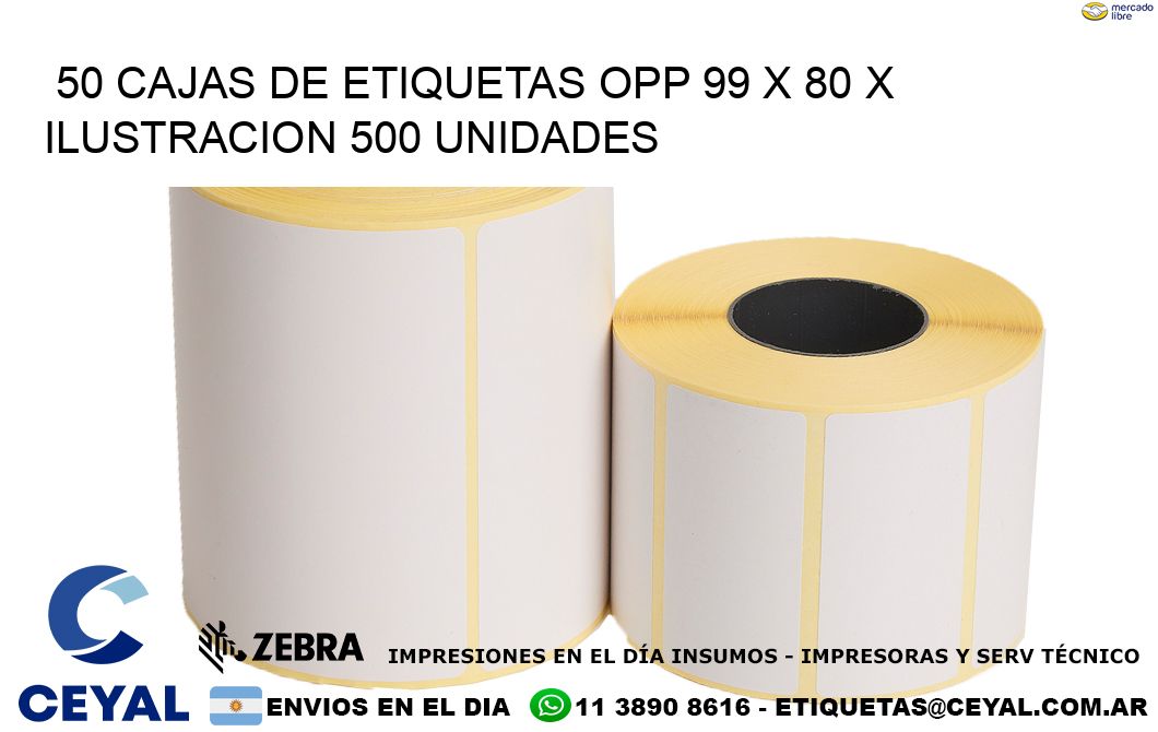 50 CAJAS DE ETIQUETAS OPP 99 x 80 X ILUSTRACION 500 UNIDADES