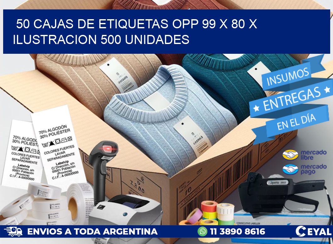 50 CAJAS DE ETIQUETAS OPP 99 x 80 X ILUSTRACION 500 UNIDADES