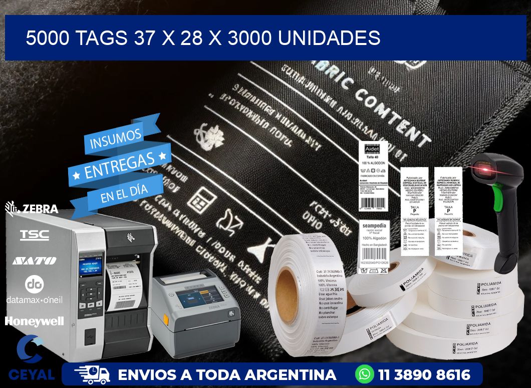 5000 TAGS 37 x 28 X 3000 UNIDADES