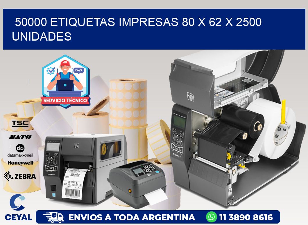 50000 ETIQUETAS IMPRESAS 80 x 62 X 2500 UNIDADES