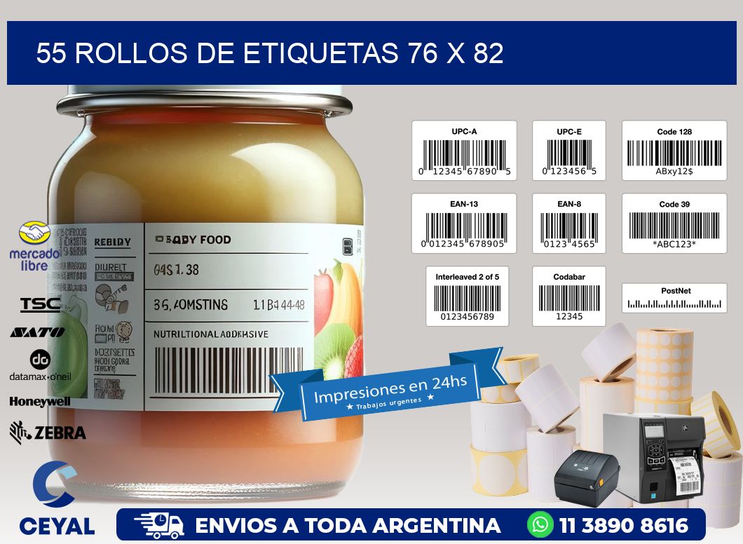 55 ROLLOS DE ETIQUETAS 76 x 82