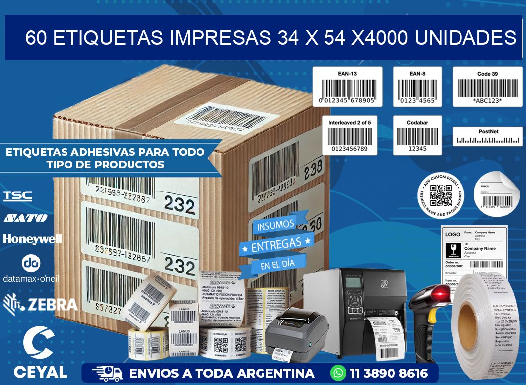 60 ETIQUETAS IMPRESAS 34 x 54 X4000 UNIDADES