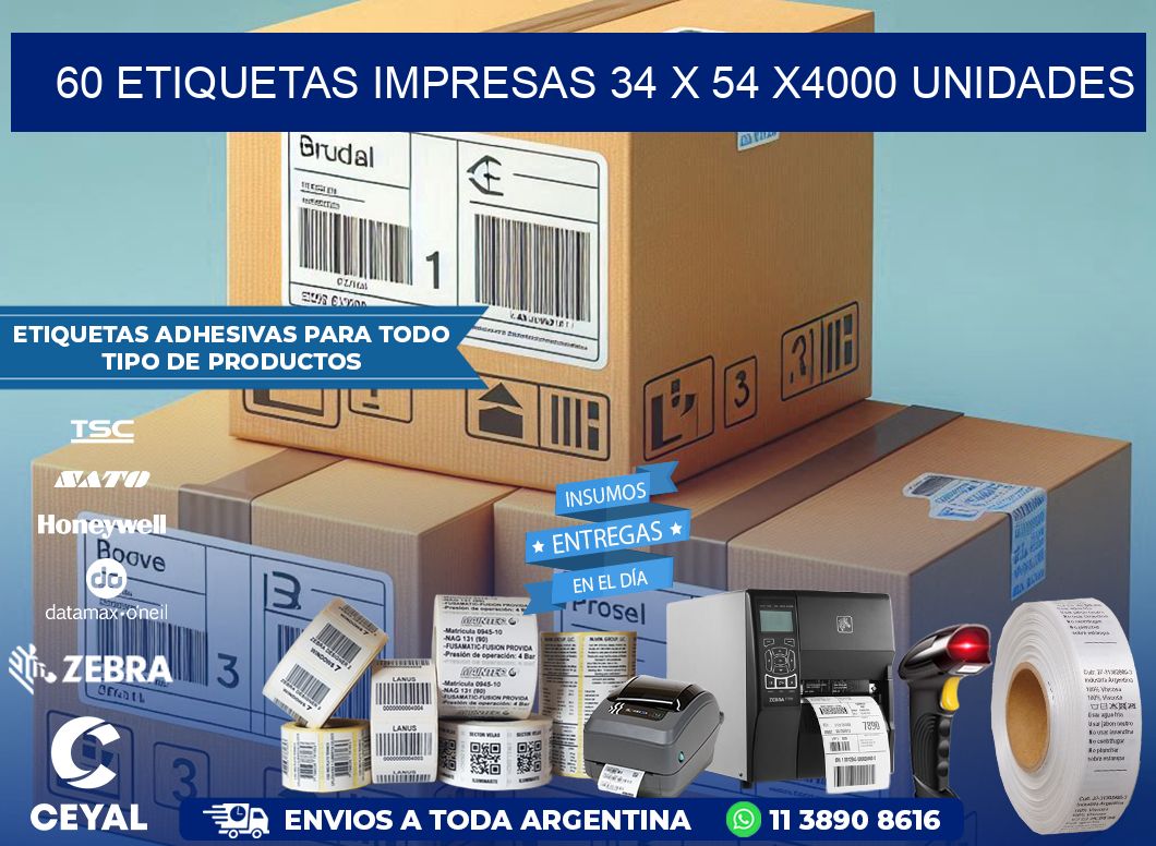 60 ETIQUETAS IMPRESAS 34 x 54 X4000 UNIDADES