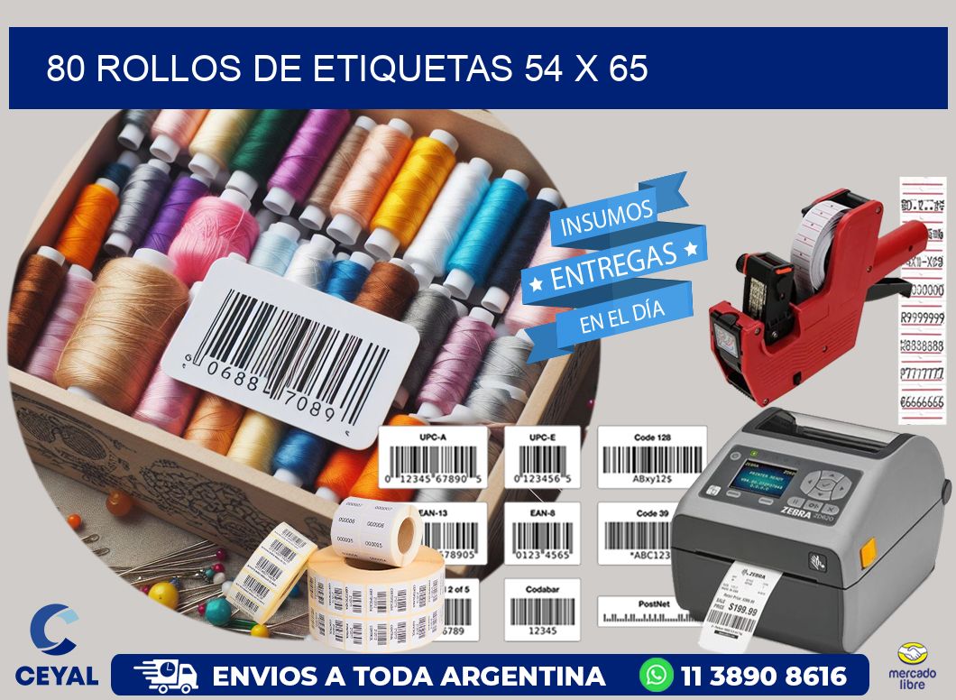 80 ROLLOS DE ETIQUETAS 54 x 65