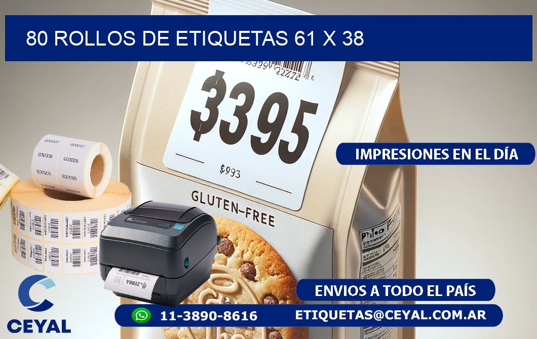 80 ROLLOS DE ETIQUETAS 61 x 38