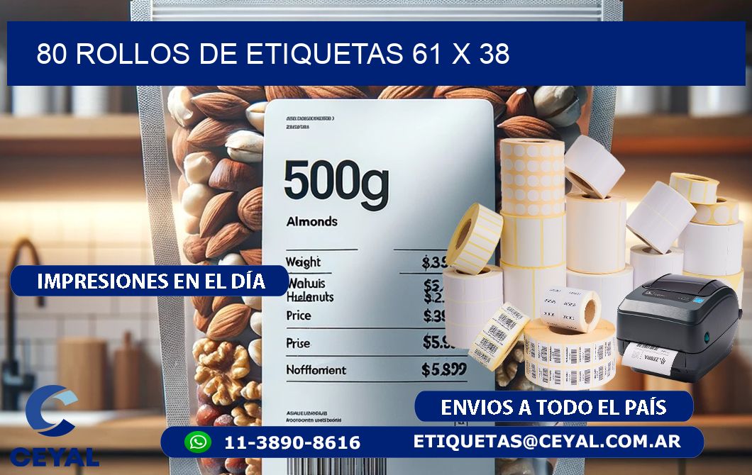 80 ROLLOS DE ETIQUETAS 61 x 38