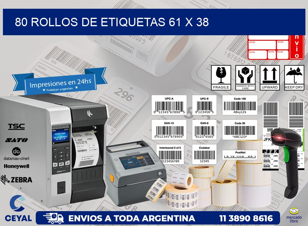 80 ROLLOS DE ETIQUETAS 61 x 38