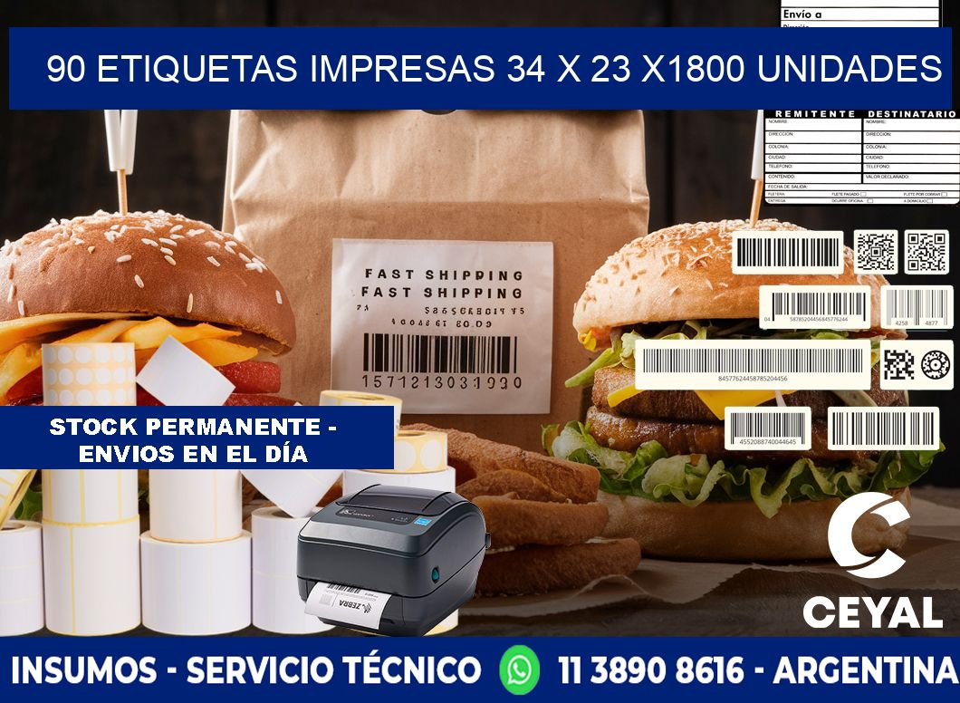 90 ETIQUETAS IMPRESAS 34 x 23 X1800 UNIDADES