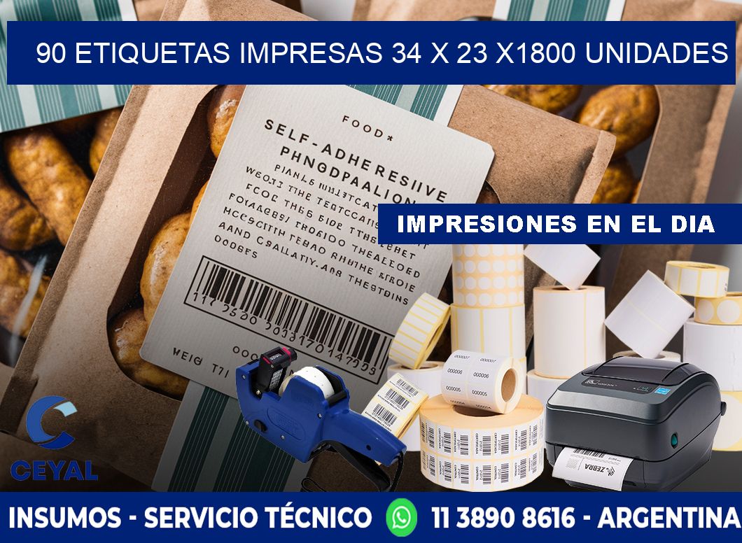 90 ETIQUETAS IMPRESAS 34 x 23 X1800 UNIDADES