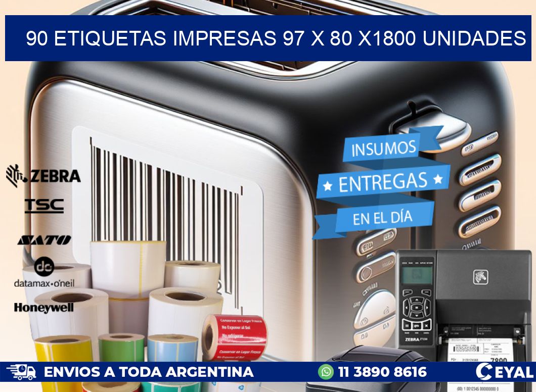 90 ETIQUETAS IMPRESAS 97 x 80 X1800 UNIDADES