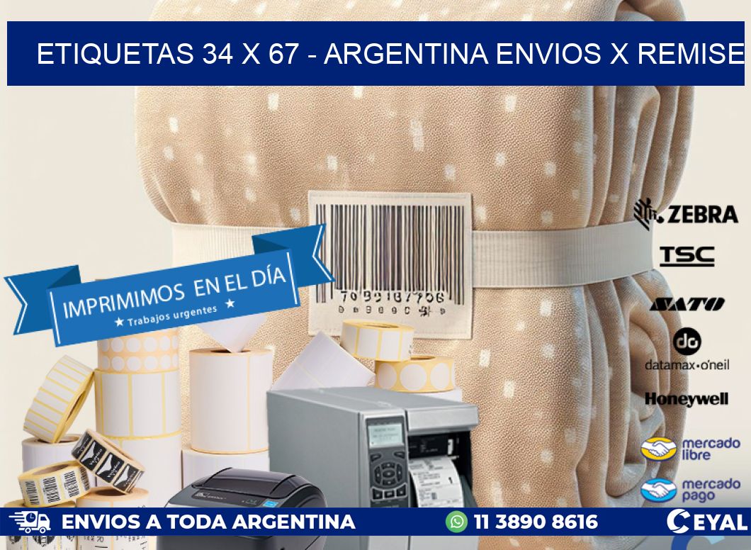 ETIQUETAS 34 x 67 - ARGENTINA ENVIOS X REMISE