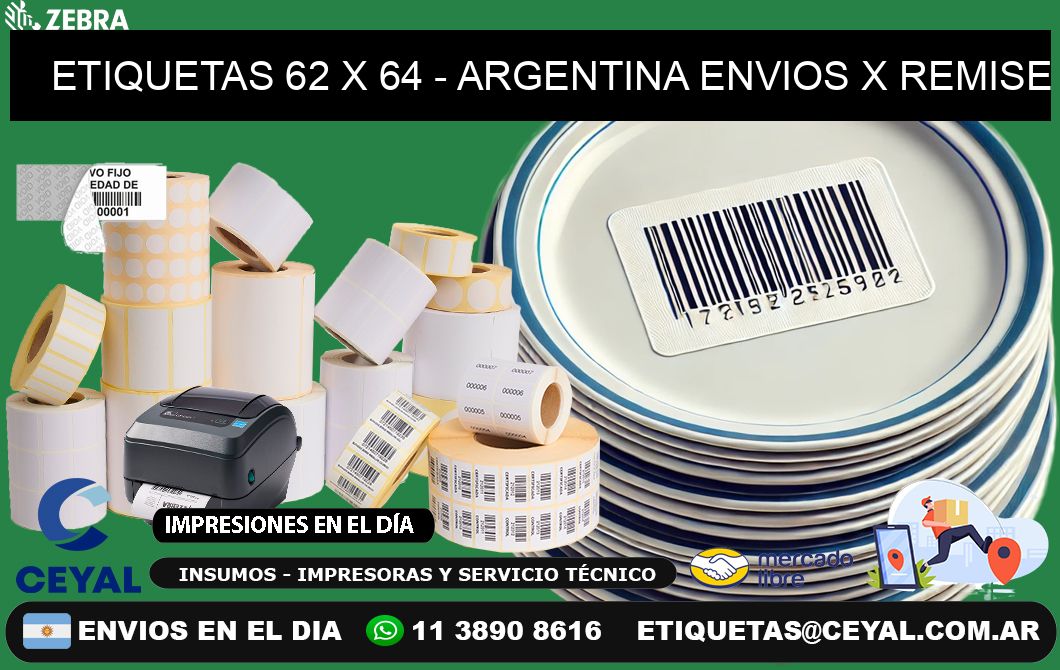 ETIQUETAS 62 x 64 - ARGENTINA ENVIOS X REMISE