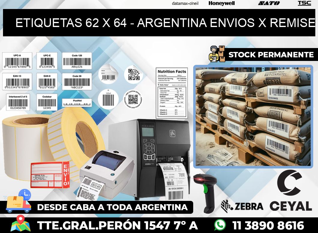 ETIQUETAS 62 x 64 – ARGENTINA ENVIOS X REMISE