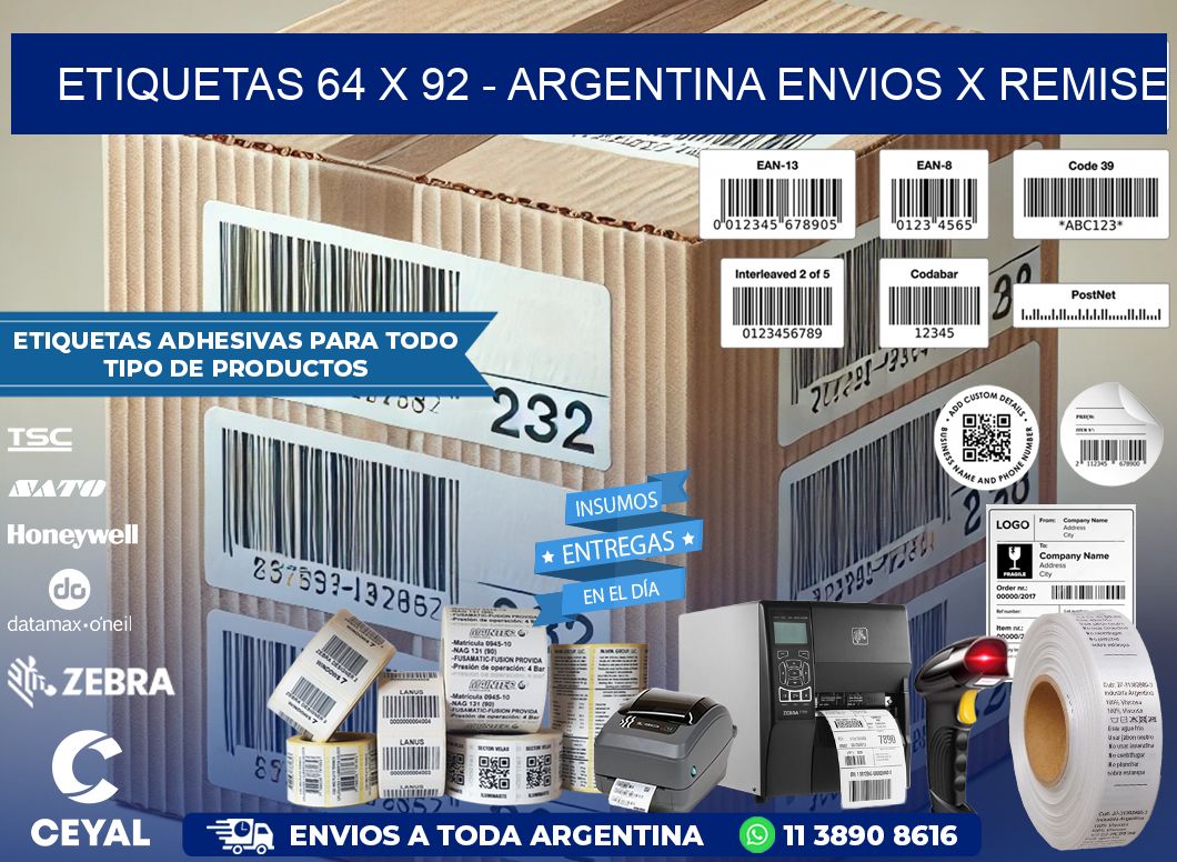 ETIQUETAS 64 x 92 – ARGENTINA ENVIOS X REMISE