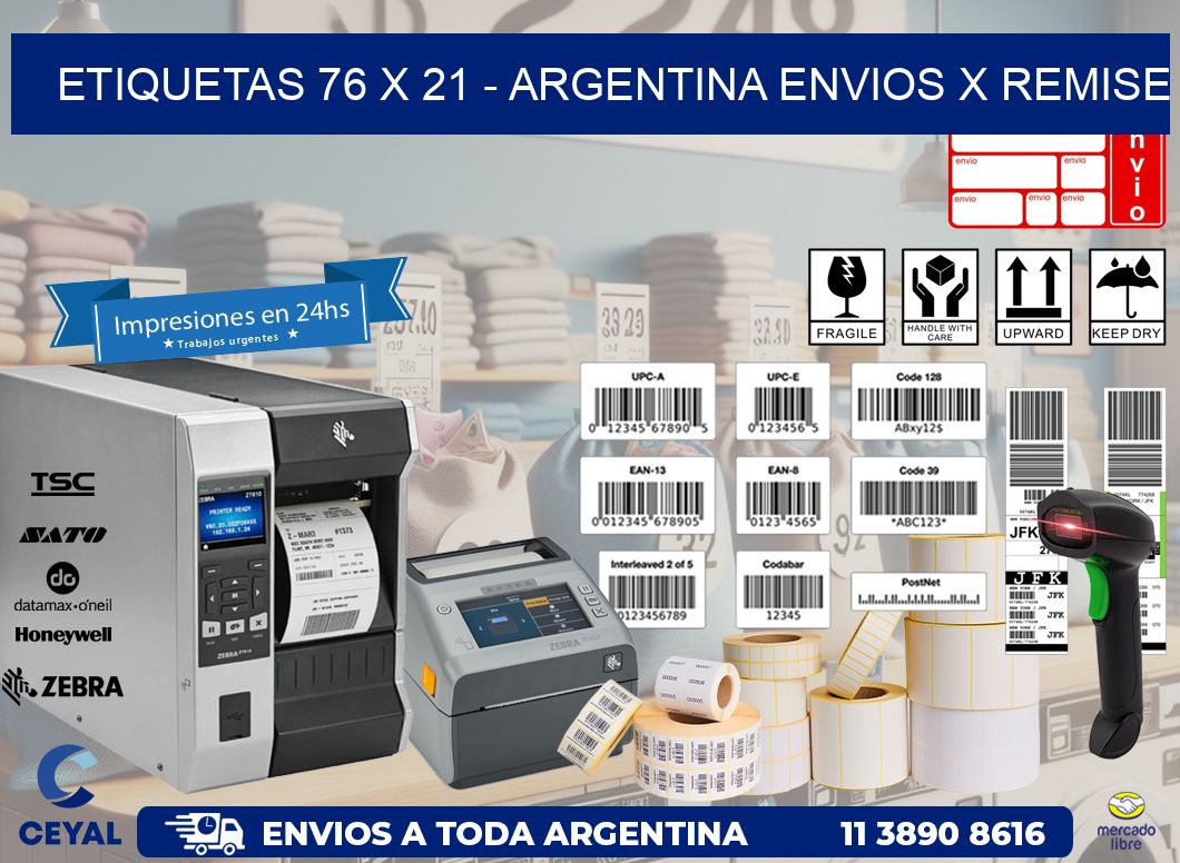 ETIQUETAS 76 x 21 - ARGENTINA ENVIOS X REMISE