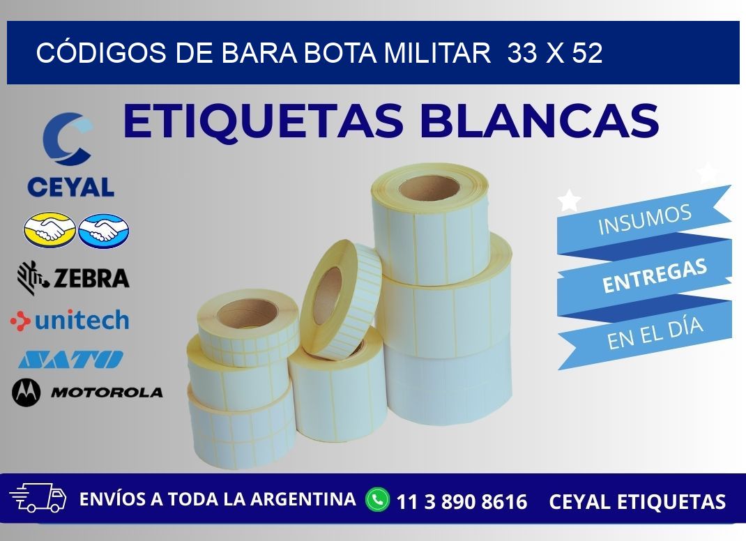 CÓDIGOS DE BARA BOTA MILITAR  33 x 52