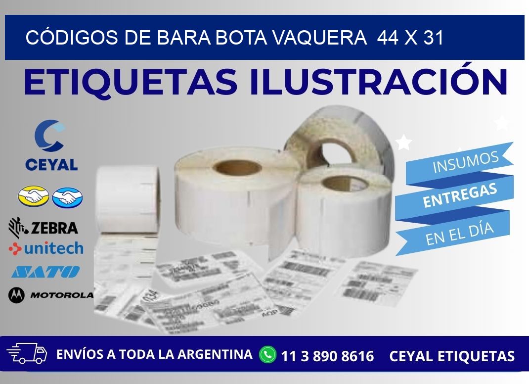 CÓDIGOS DE BARA BOTA VAQUERA  44 x 31