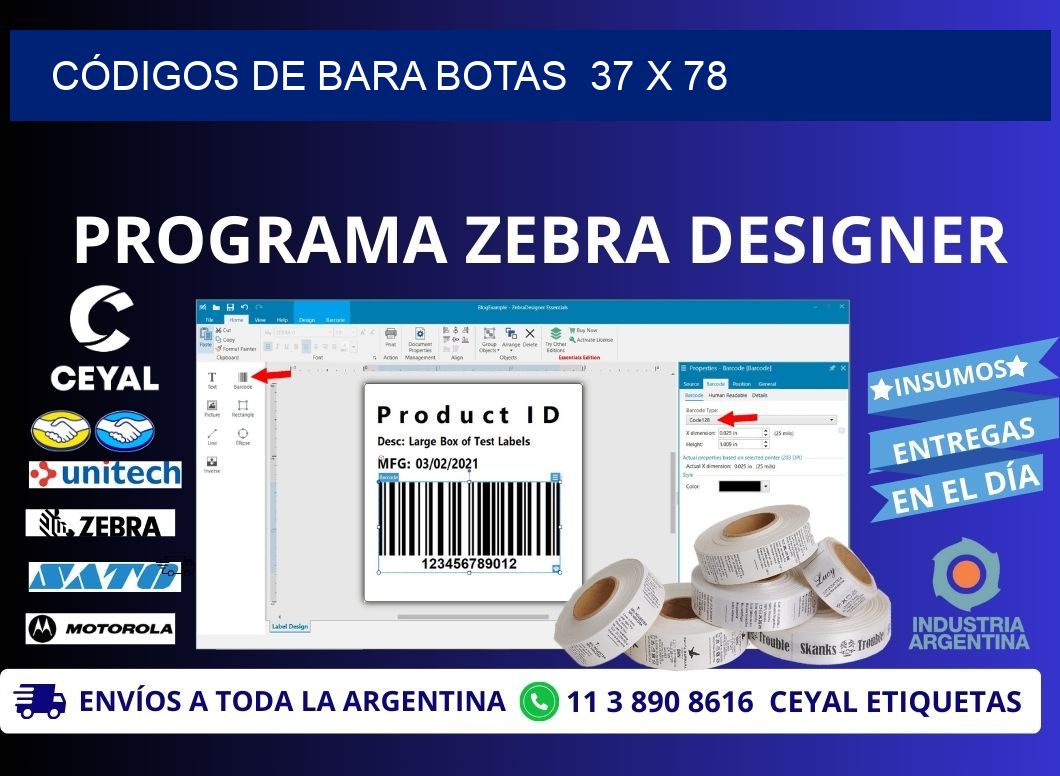CÓDIGOS DE BARA BOTAS  37 x 78