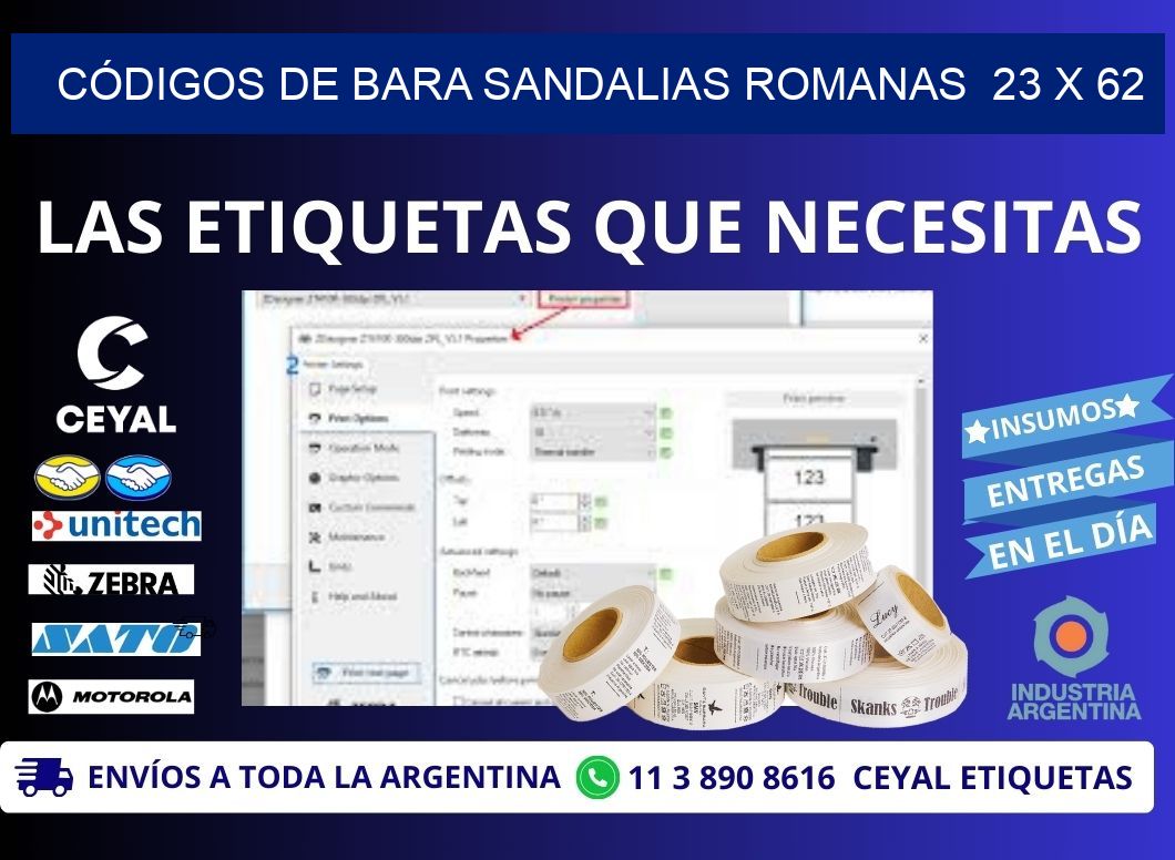 CÓDIGOS DE BARA SANDALIAS ROMANAS  23 x 62