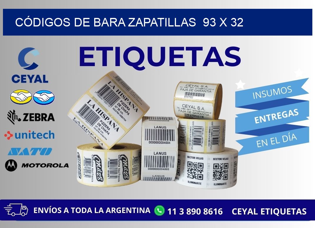 CÓDIGOS DE BARA ZAPATILLAS  93 x 32