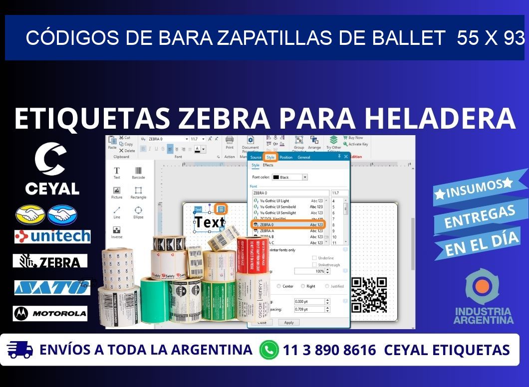 CÓDIGOS DE BARA ZAPATILLAS DE BALLET  55 x 93