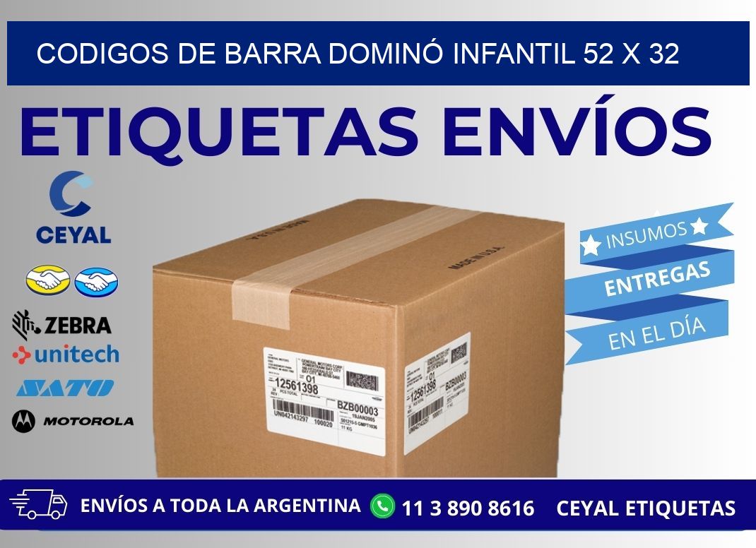 CODIGOS DE BARRA DOMINÓ INFANTIL 52 x 32