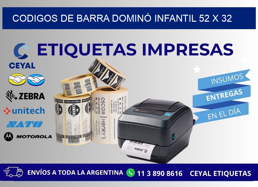 CODIGOS DE BARRA DOMINÓ INFANTIL 52 x 32