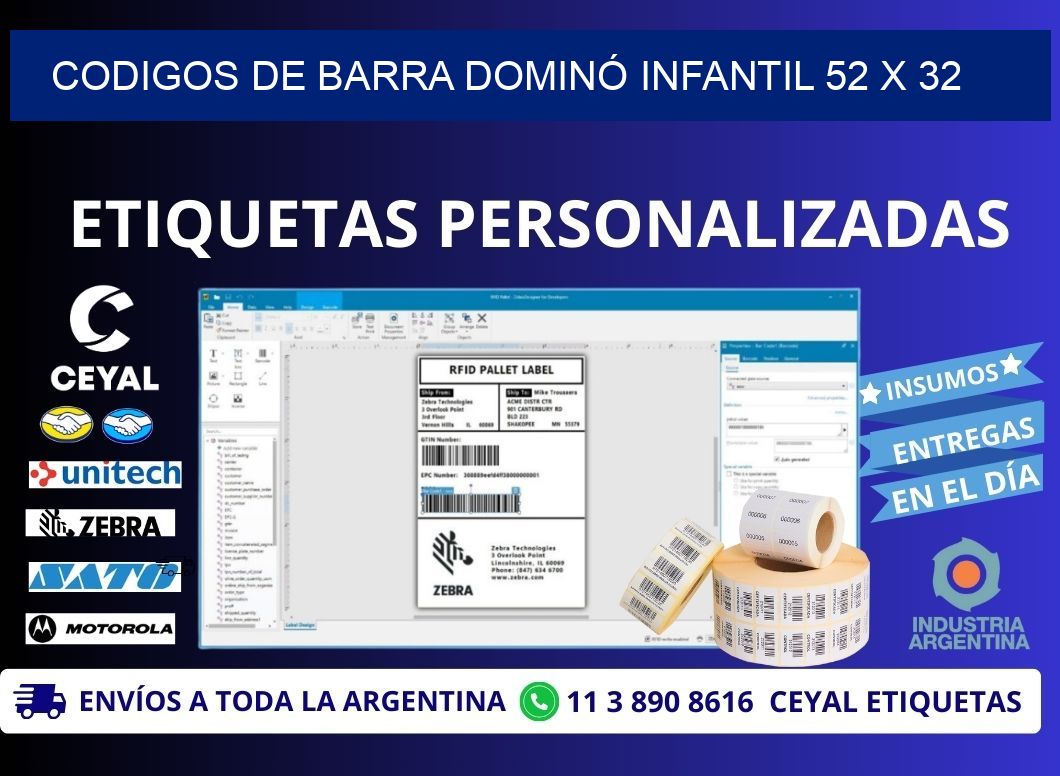 CODIGOS DE BARRA DOMINÓ INFANTIL 52 x 32