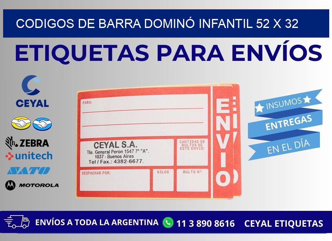 CODIGOS DE BARRA DOMINÓ INFANTIL 52 x 32